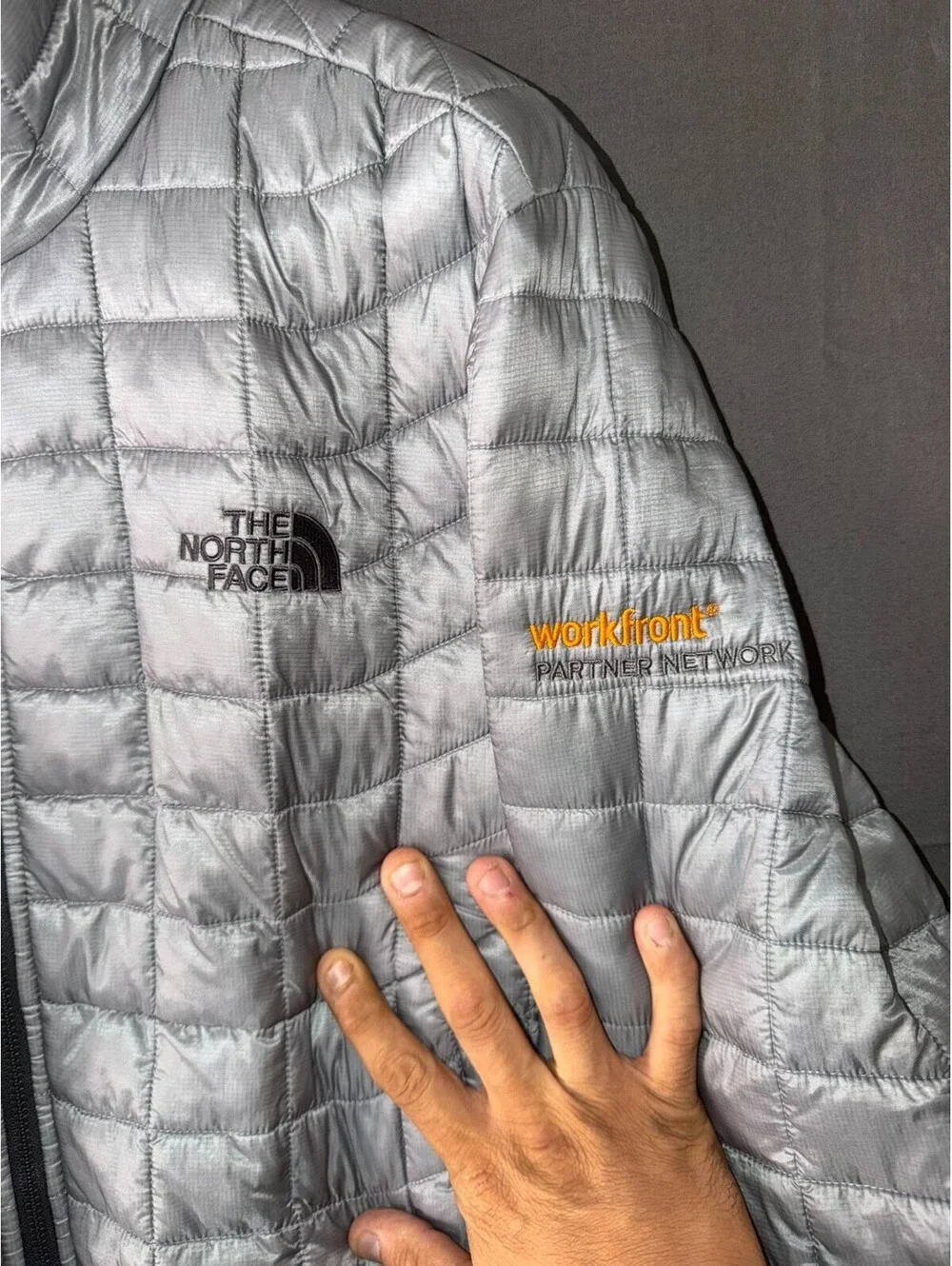 The North Face ThermoBall Jacket Men’s Large Gray Silver Quilted Puffer